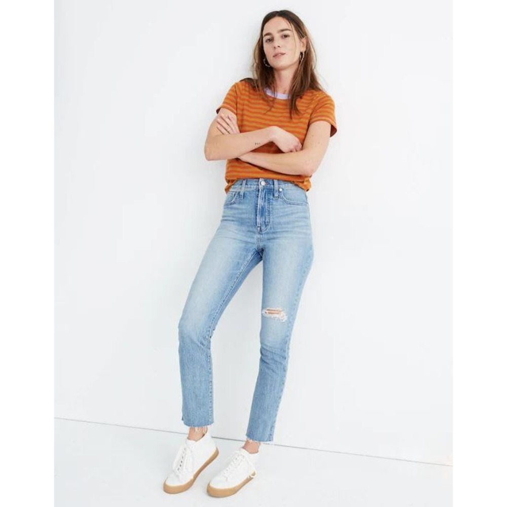 Madewell The Perfect Vintage Crop Jean Distressed Raw Hem Blue Denim Size 30